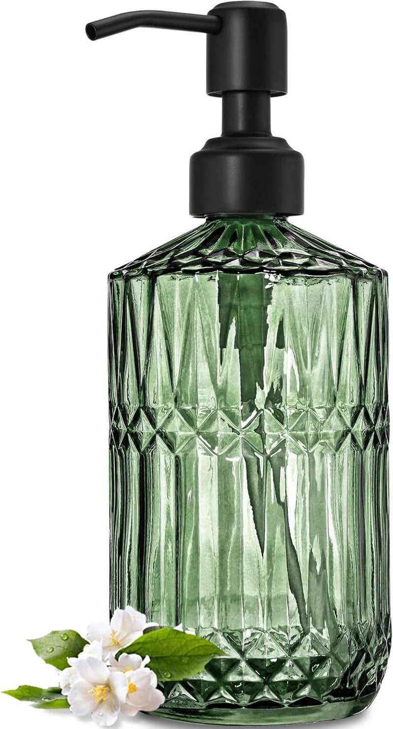 JASAI 18Oz Green Soap Dispenser with Black Rust Proof Pump, Refillable Kitchen soap Dispenser with Thick Glass, Soap Dispenser Bathroom for Hand soap, Dish Soap, Lotion, Body Wash. - Image 1